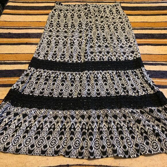 Vintage 90s Peasant Maxi Skirt Faded Glory Large Black Goth Flowy Whymsigoth - Picture 5 of 5